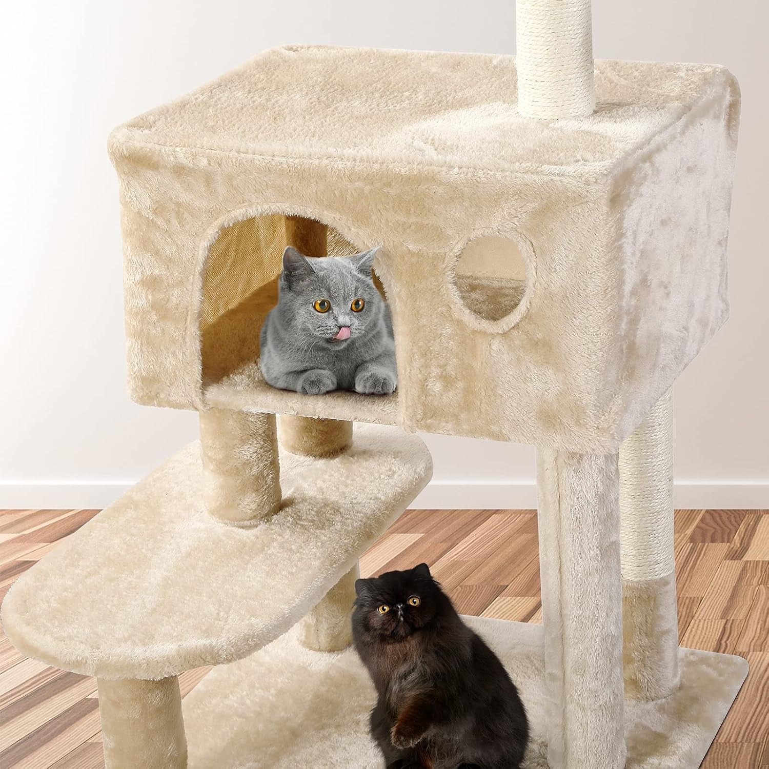 51-Inch Indoor Cat Tree Cat Tower, Multi-Storey Cat Apartment with Platform, Cat Climbing Frame, Cat Play House with Plush Ball