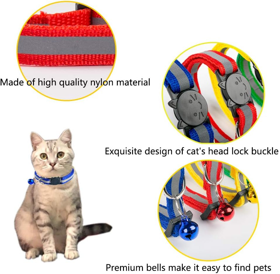 Breakaway Cat Collar with Bell, Kitten Collars Reflective Cat Collars - Ideal Size Pet Collars for Cats or Small Dogs