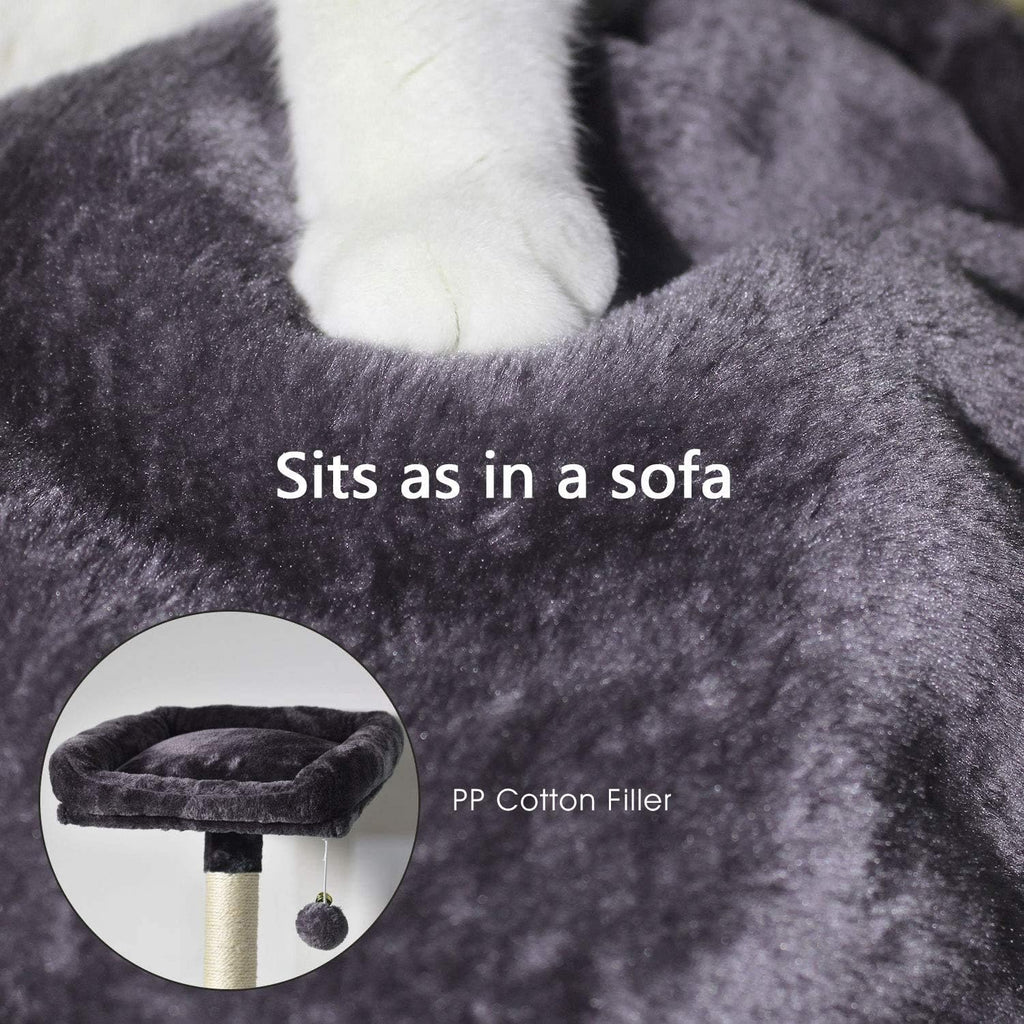 Cat Tree 66.9Inch Multi-Level Large,Activity Centre Cat Tower Furniture,Sisal-Covered Scratching Posts,3 Padded Plush Perches,Dual Condo & Basket,Removable Hammock for Large Cats,Smokey Grey