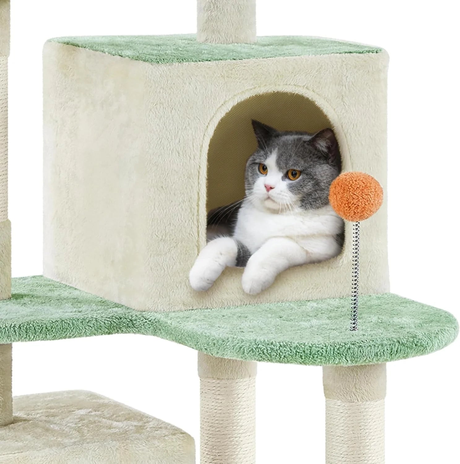 Cat Tree Tower, Multi-Functional Activity Center W/Cat Paw-Shaped Platform, Scratching Posts, 2 Condos and Dangling Balls for Indoor Cats to Relax