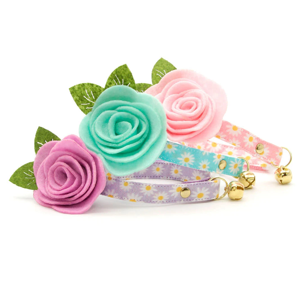 Cat Collar - "Daisies - Pink" - Floral Cat Collar / Daisy, Easter, Spring, Summer / Breakaway or Non-Breakaway / Cat, Kitten, Small Dog