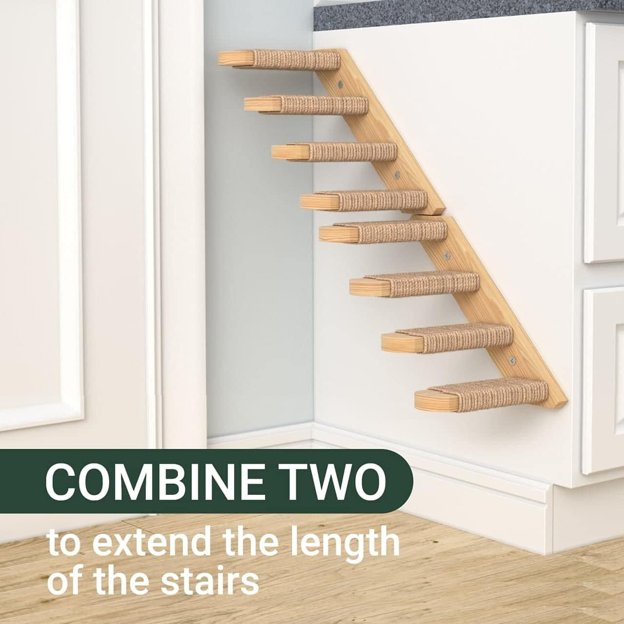Cat Wall Steps - Solid Rubber Wood Cat Stairs Great for Scratching and Climbing - Easy to Install Wall Mounted Shelves for Playful Cats (Wood, Right-Left)