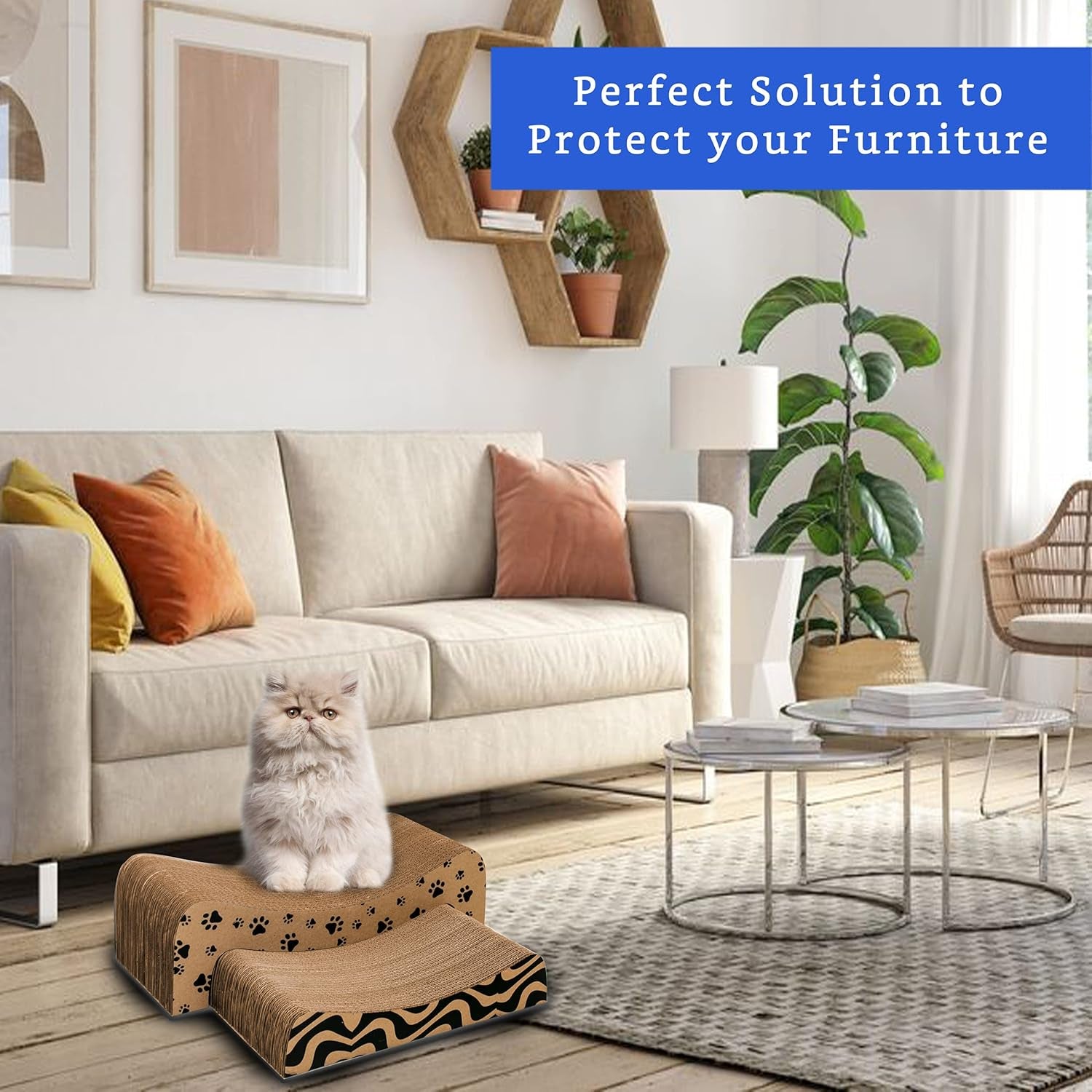 (2 in 1) Cardboard Cat Scratching Pad, Cat Scratchers for Indoor Cats - Cat Lounger Scratcher - Rascador Para Gatos (Large)