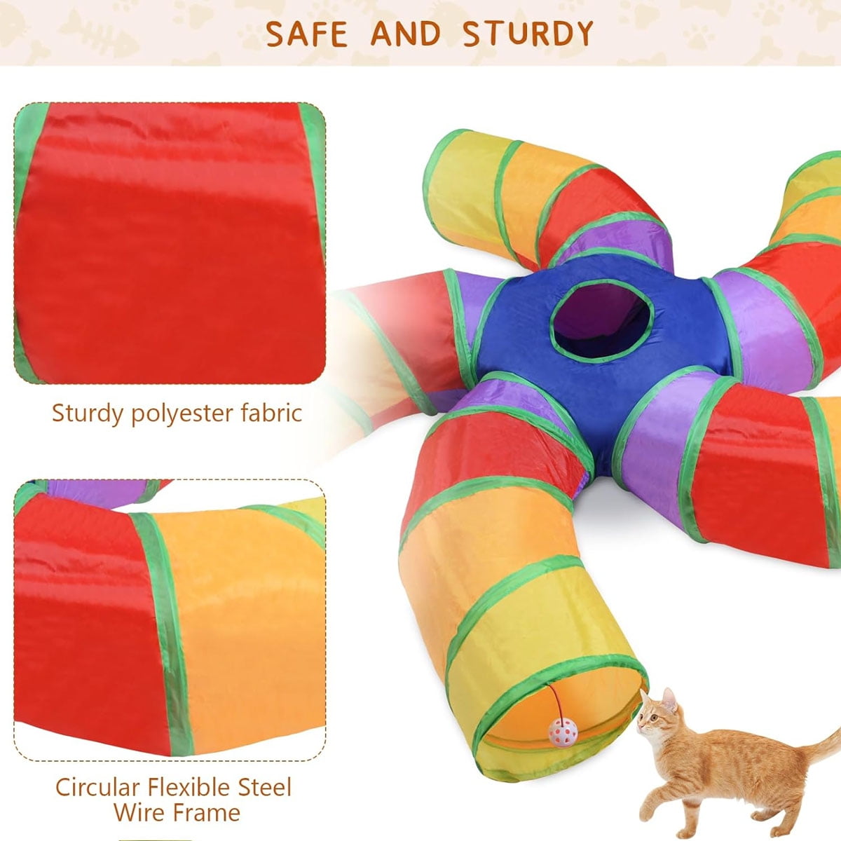 Yiliangx Cat Tunnels, Cat Tubes and Tunnels Collapsible S-Shaped Cat Toys, Kitty Tunnels with Play Ball, Indoor, Interactive Pet Tube Toys for Puppy, Kitty, Kitten, Rabbit , 5 Way
