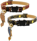 2 Pack Breakaway Cat Collar with Bells & Koinobori Japanese Cat Collar Soft Adjustable Cotton & Leather Kitten Collars for Girl Boy Male Female Cats Kitten