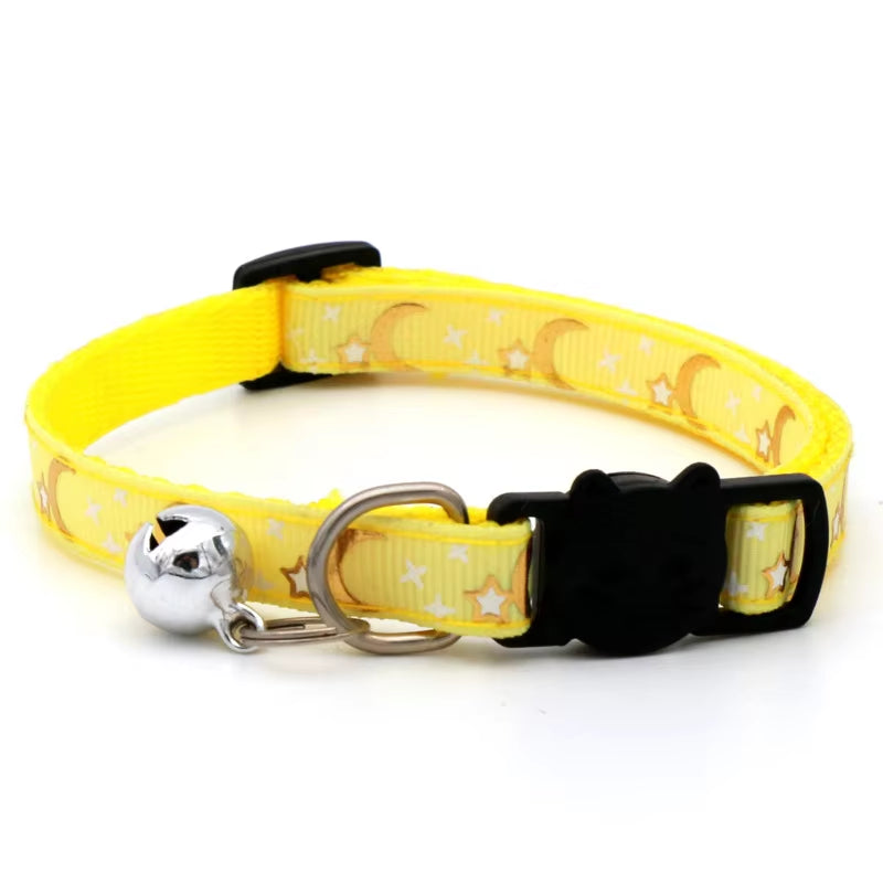 Cat Collar with Bell Cartoon Star Moon Dog Puppy Cat Kitten Collar Adjustable Safety Bell Ring Necklace Cat Jewelry