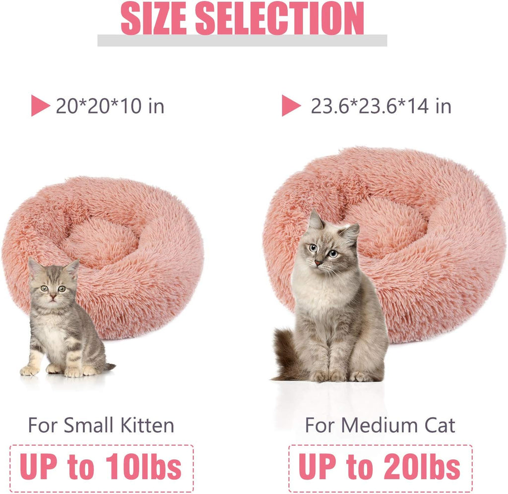 Cat Beds for Indoor Cats, 24'' Cat Bed Machine Washable Dog Bed for Small Dogs, round Fluffy Donut Cuddler Calming Pet Bed, Anti-Anxiety Soft Plush Pet Bed for Puppy and Kitten