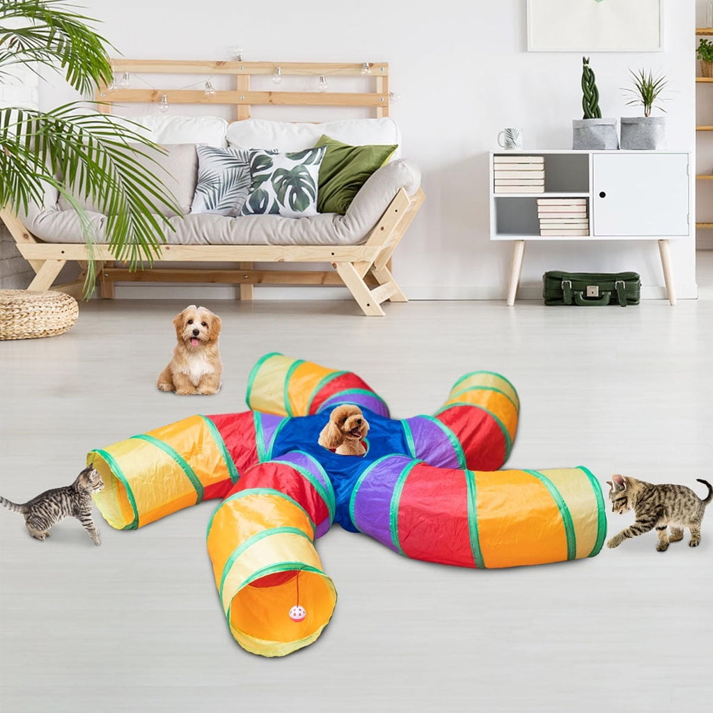 Yiliangx Cat Tunnels, Cat Tubes and Tunnels Collapsible S-Shaped Cat Toys, Kitty Tunnels with Play Ball, Indoor, Interactive Pet Tube Toys for Puppy, Kitty, Kitten, Rabbit , 5 Way