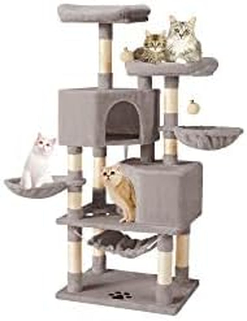 Cat Tree Cat Tower for Indoor Cats Clearance, Multi-Level Cat Condo with Cat Scratching Post, Padded Platform, and Balls, Cat Furniture Activity Center for Kitty Pet House (57" Light Grey)…