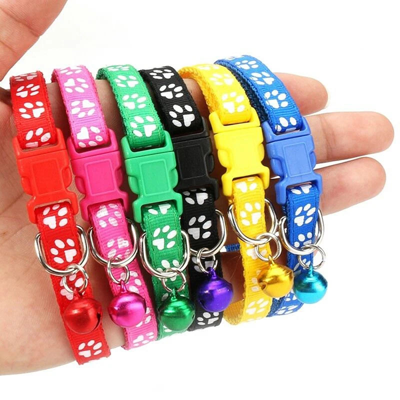 12Pcs Cute Cat Collar with Bell Adjustable Kitten Safety Collar Necklace Black Blue Red Orange Green 6 Colors for Chihuahua