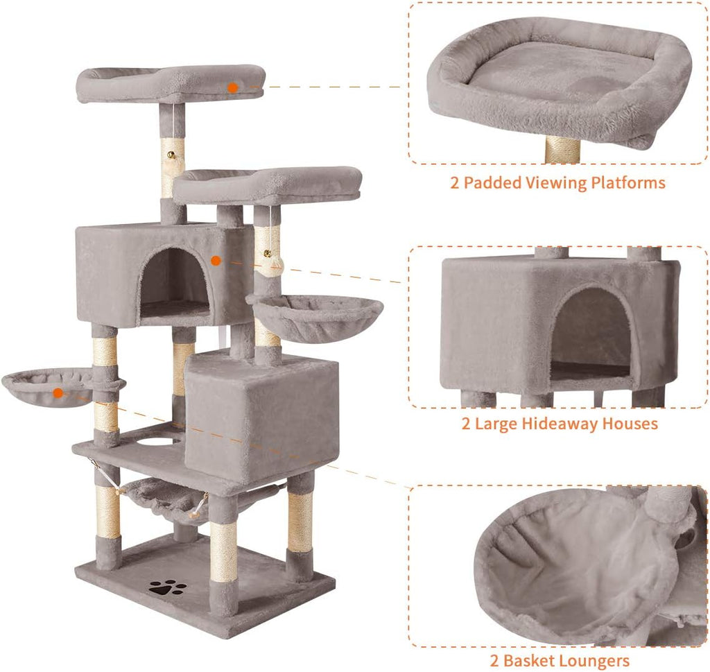 Cat Tree Cat Tower for Indoor Cats Clearance, Multi-Level Cat Condo with Cat Scratching Post, Padded Platform, and Balls, Cat Furniture Activity Center for Kitty Pet House (57" Light Grey)…