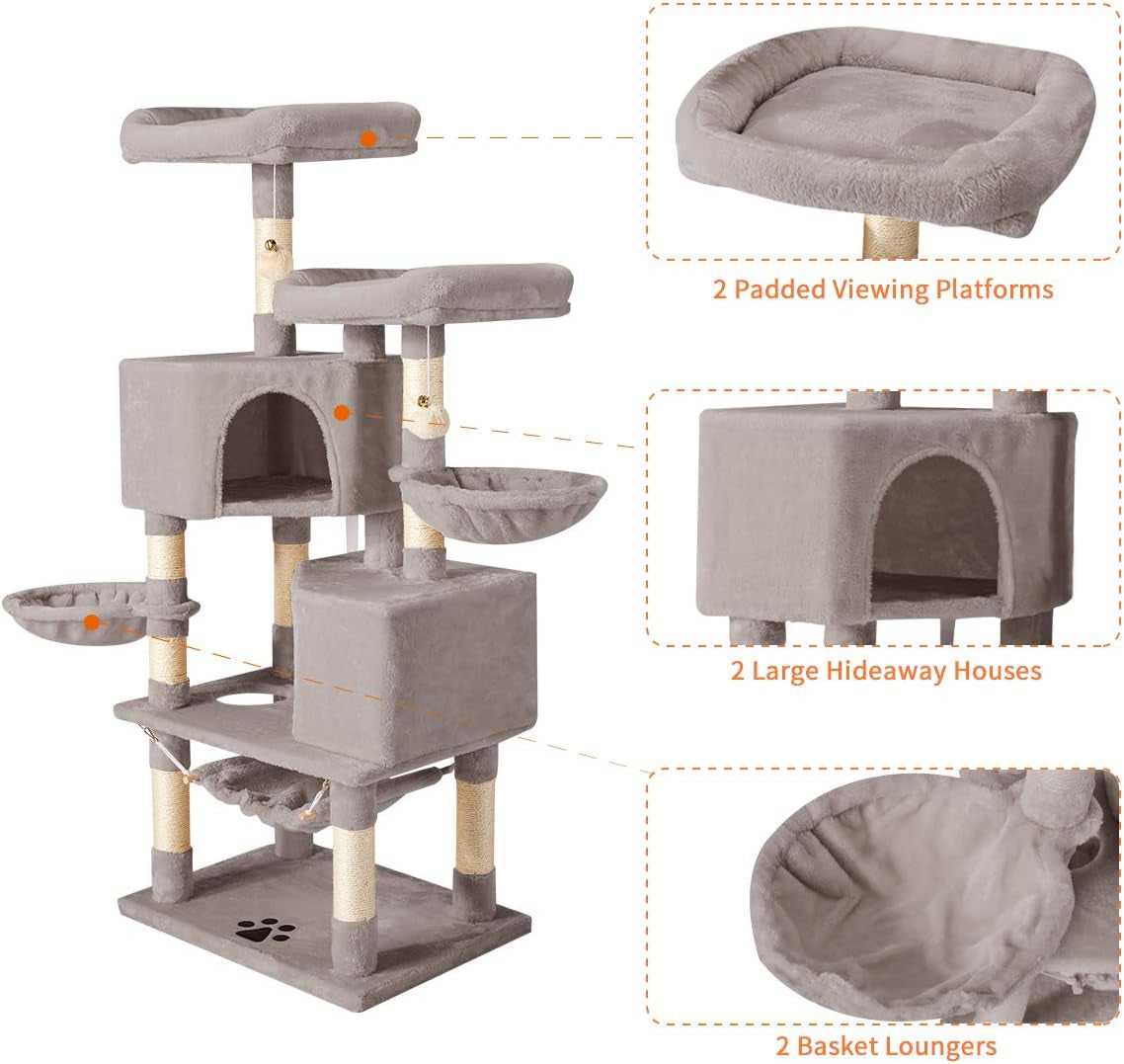 Cat Tree Cat Tower for Indoor Cats Clearance, Multi-Level Cat Condo with Cat Scratching Post, Padded Platform, and Balls, Cat Furniture Activity Center for Kitty Pet House (57" Light Grey)…