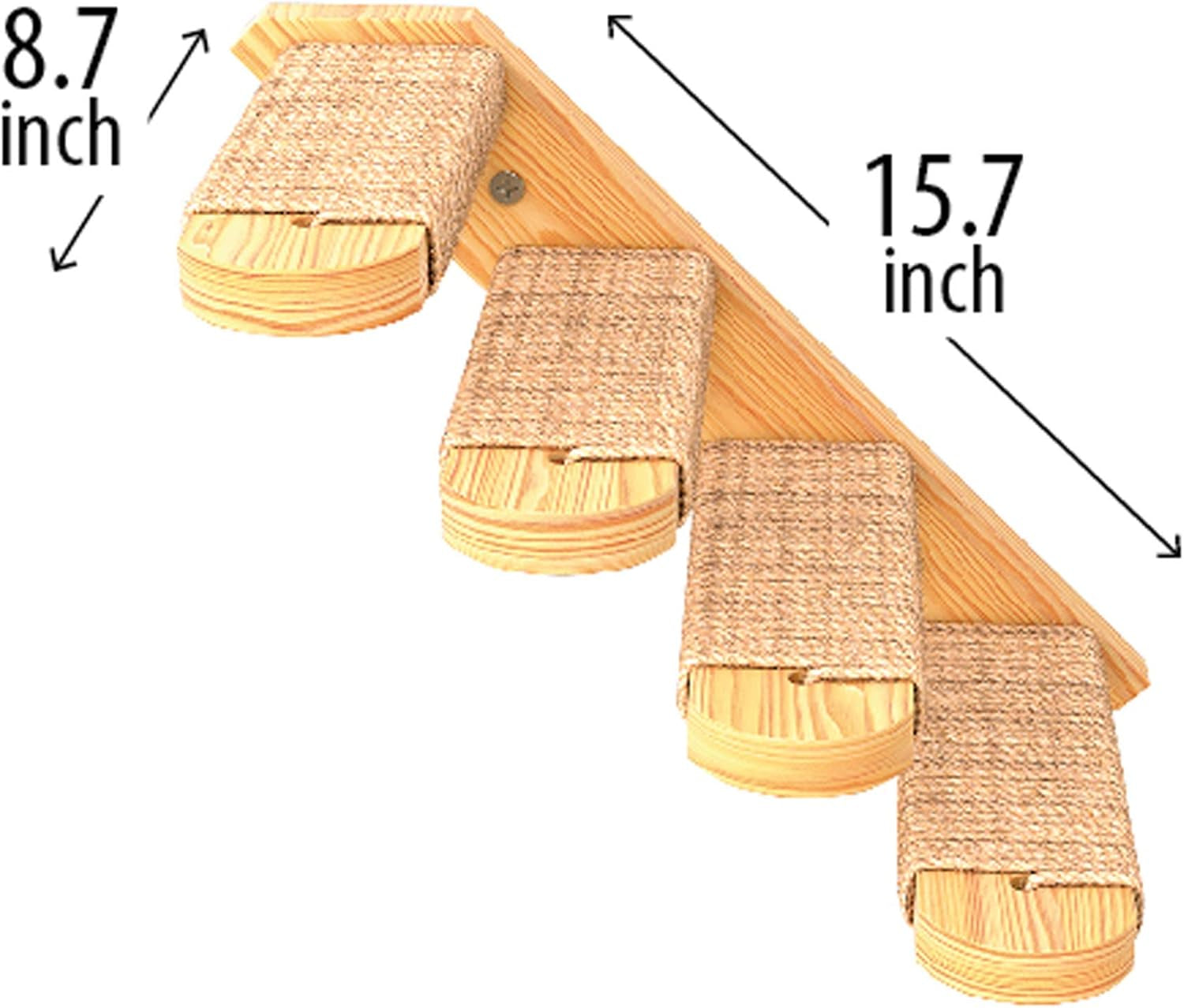 Cat Wall Steps - Solid Rubber Wood Cat Stairs Great for Scratching and Climbing - Easy to Install Wall Mounted Shelves for Playful Cats (Wood, Right-Left)
