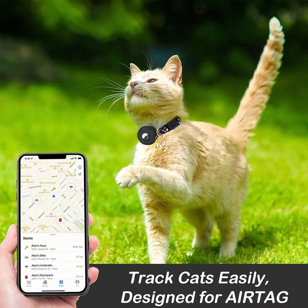 Apple Tag Pet Collar with Airtag Holder & Moon Ornament for Kitten Collar Girl Boy Cats, Small Dog Collar Kitten Accessories