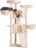 Extra Large Multi-Level Cat Tree Condo Furniture with Sisal-Covered Scratching Posts, 2 Bigger Plush Condos, 2 Perch Hammock, Scratching Posts MPJ031M