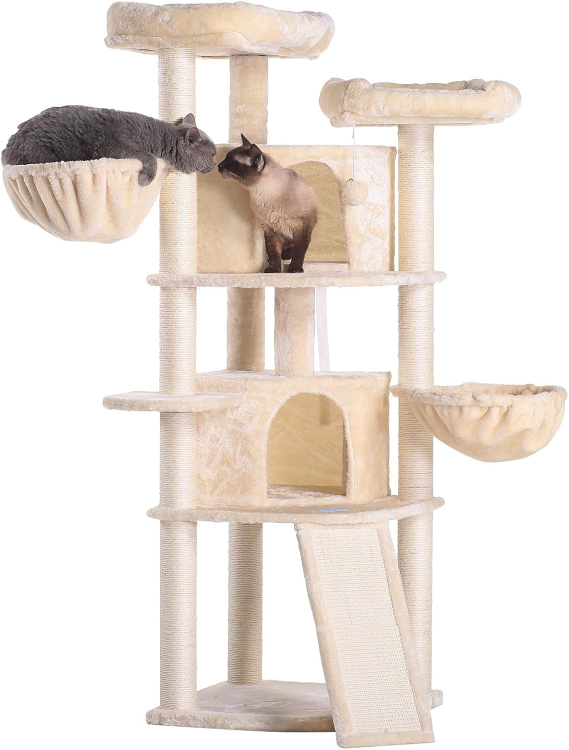 Extra Large Multi-Level Cat Tree Condo Furniture with Sisal-Covered Scratching Posts, 2 Bigger Plush Condos, 2 Perch Hammock, Scratching Posts MPJ031M