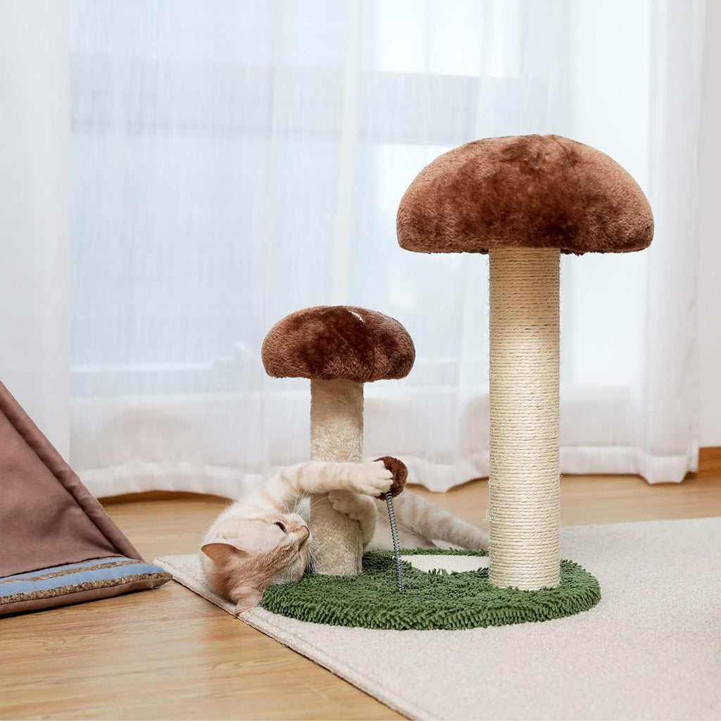 Cat Scratching Post Mushroom Cat Scratcher with Cat Interactive Toy Ball, Natural Sisal Cat Post Made for Kitten, Small Cats