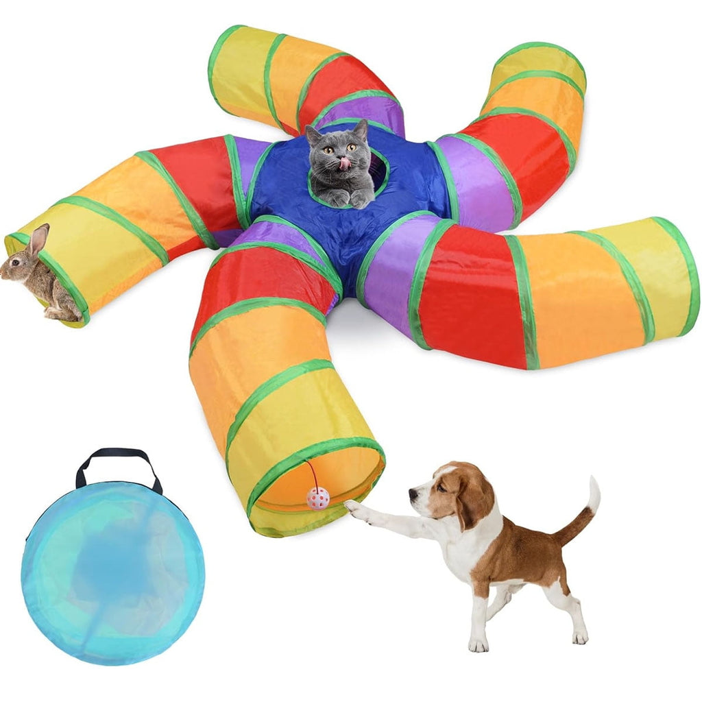 Yiliangx Cat Tunnels, Cat Tubes and Tunnels Collapsible S-Shaped Cat Toys, Kitty Tunnels with Play Ball, Indoor, Interactive Pet Tube Toys for Puppy, Kitty, Kitten, Rabbit , 5 Way