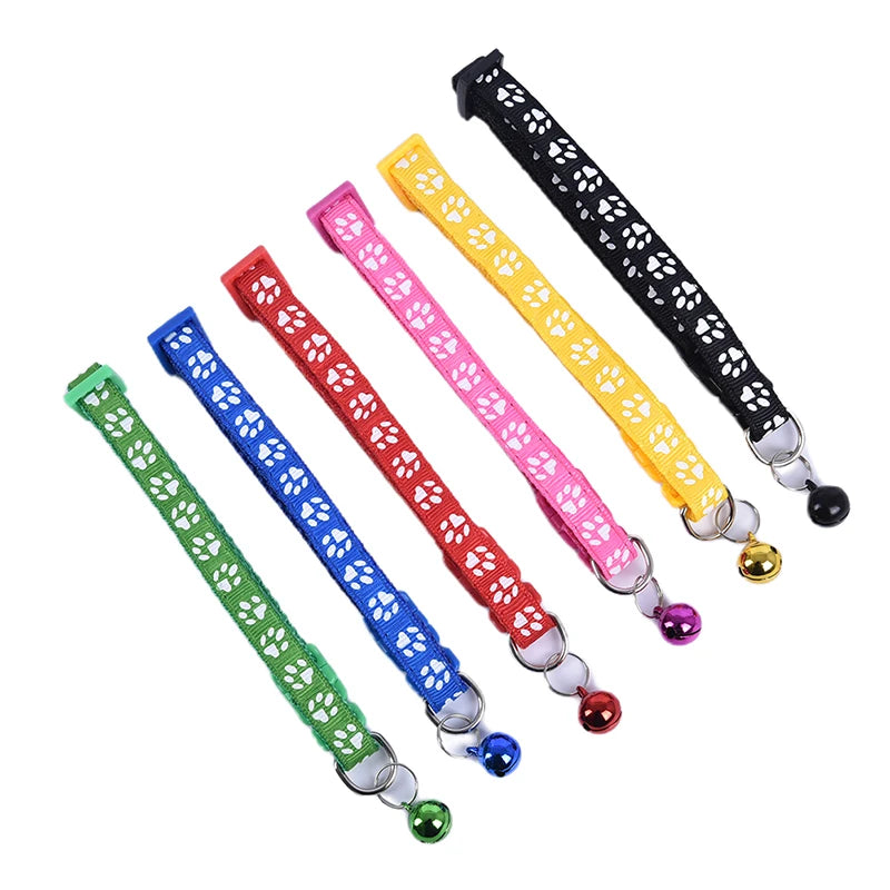 12Pcs Cute Cat Collar with Bell Adjustable Kitten Safety Collar Necklace Black Blue Red Orange Green 6 Colors for Chihuahua