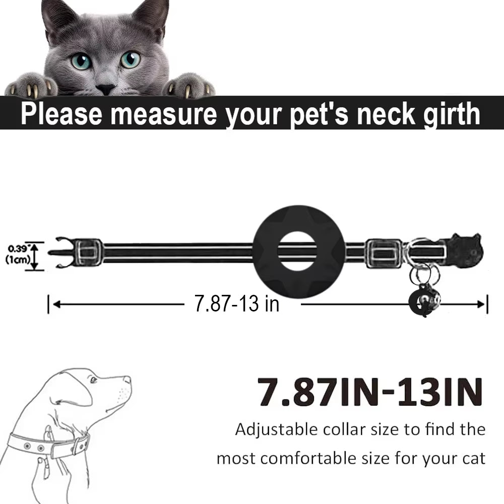 Apple Tag Pet Collar with Airtag Holder & Moon Ornament for Kitten Collar Girl Boy Cats, Small Dog Collar Kitten Accessories