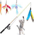 Retractable Cat Teaser Wand Toy, Cat Toys for Indoor Cats Interactive Fishing Rod with 4 Pcs Refills Feather Toy, Plush Caterpillar & Bird & Fish