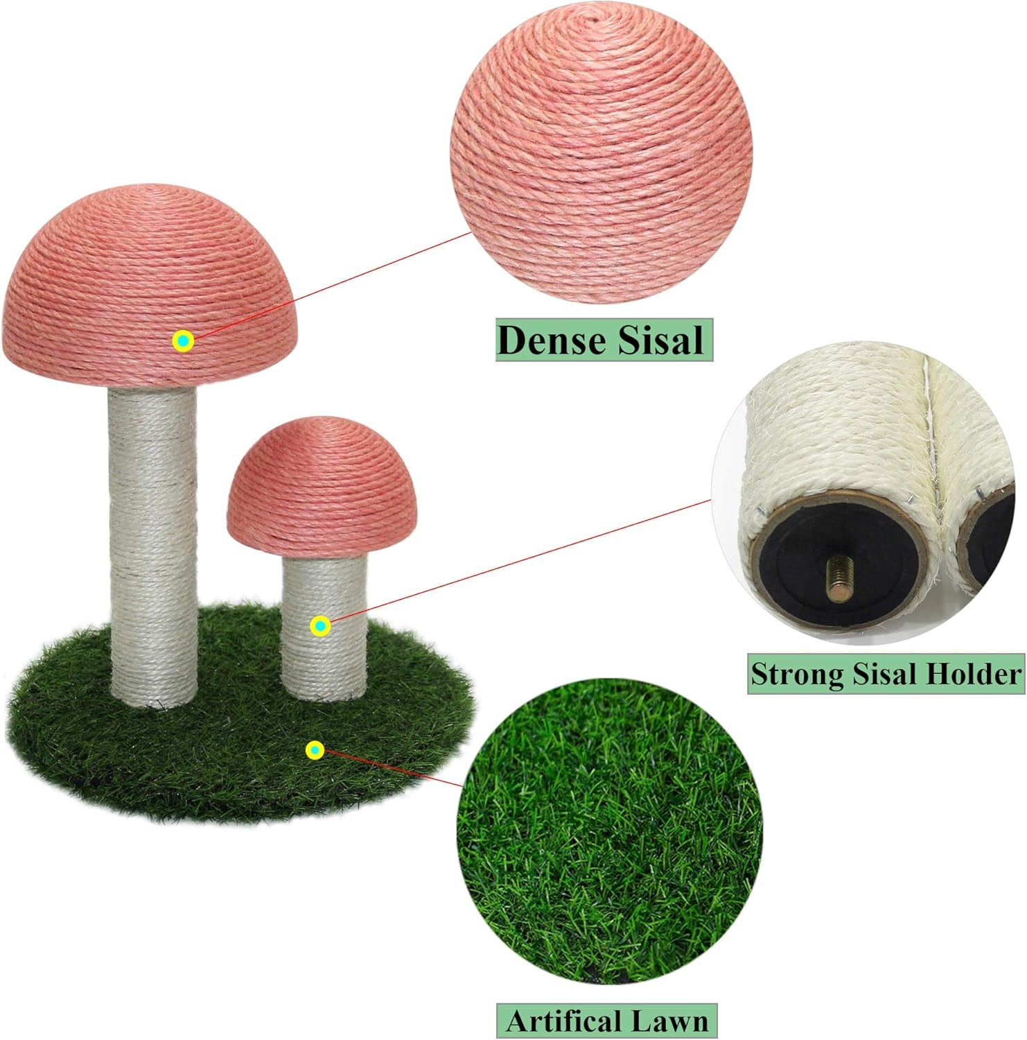 Mushroom Cat Scratcher, Tall Cat Kitten Scratching Post for Indoor Cats and Kittens, Natural Sisal Cat Scratchers