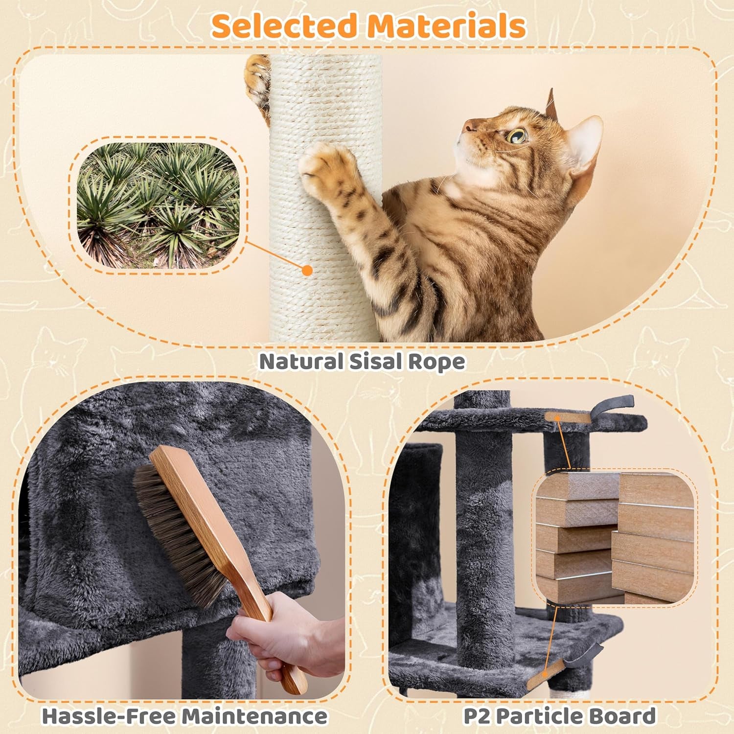 54In Cat Tree Tower, Multi-Level Pet Stand Furniture with Hammock Scratching Posts Condo Extended Platform for Indoor Cats Large to Play and Sleep