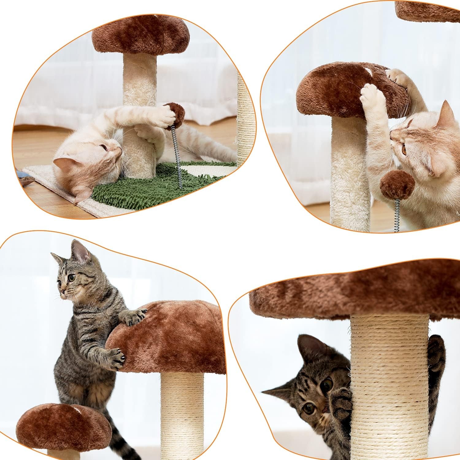 Cat Scratching Post Mushroom Cat Scratcher with Cat Interactive Toy Ball, Natural Sisal Cat Post Made for Kitten, Small Cats