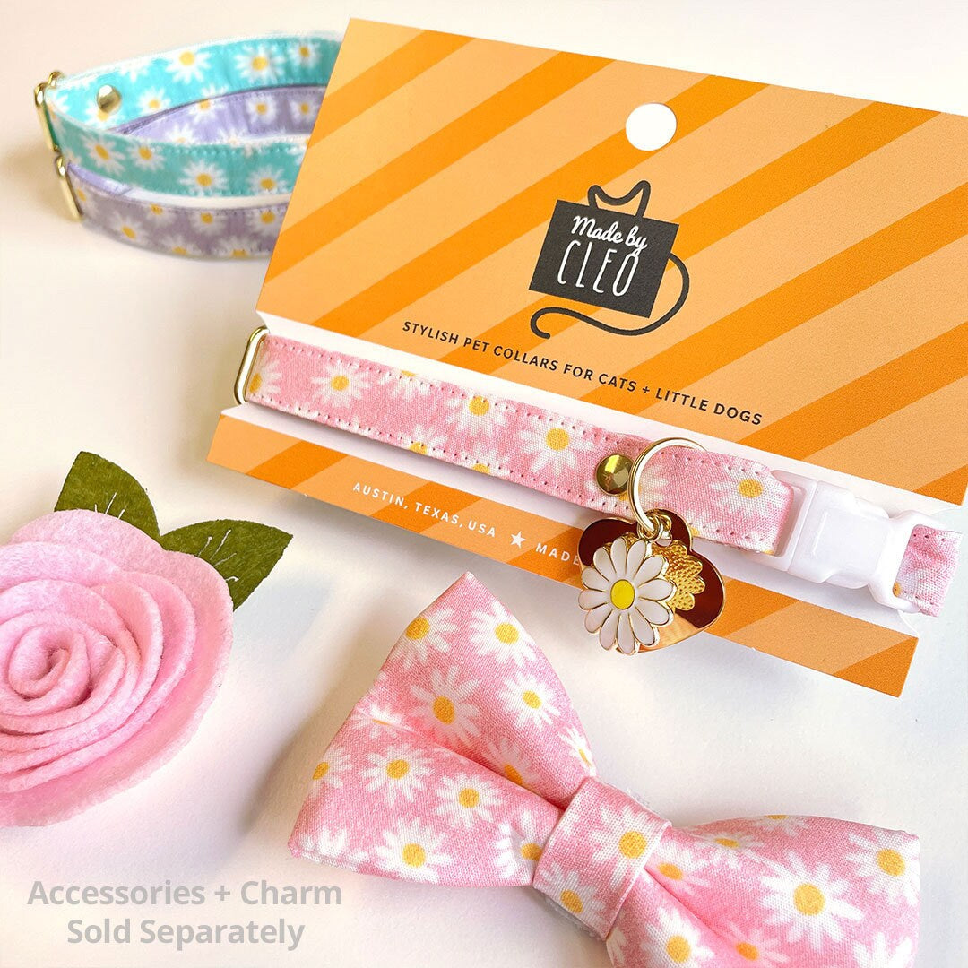 Cat Collar - "Daisies - Purple" - Floral Cat Collar / Daisy, Easter, Spring, Summer / Breakaway or Non-Breakaway / Cat, Kitten, Small Dog