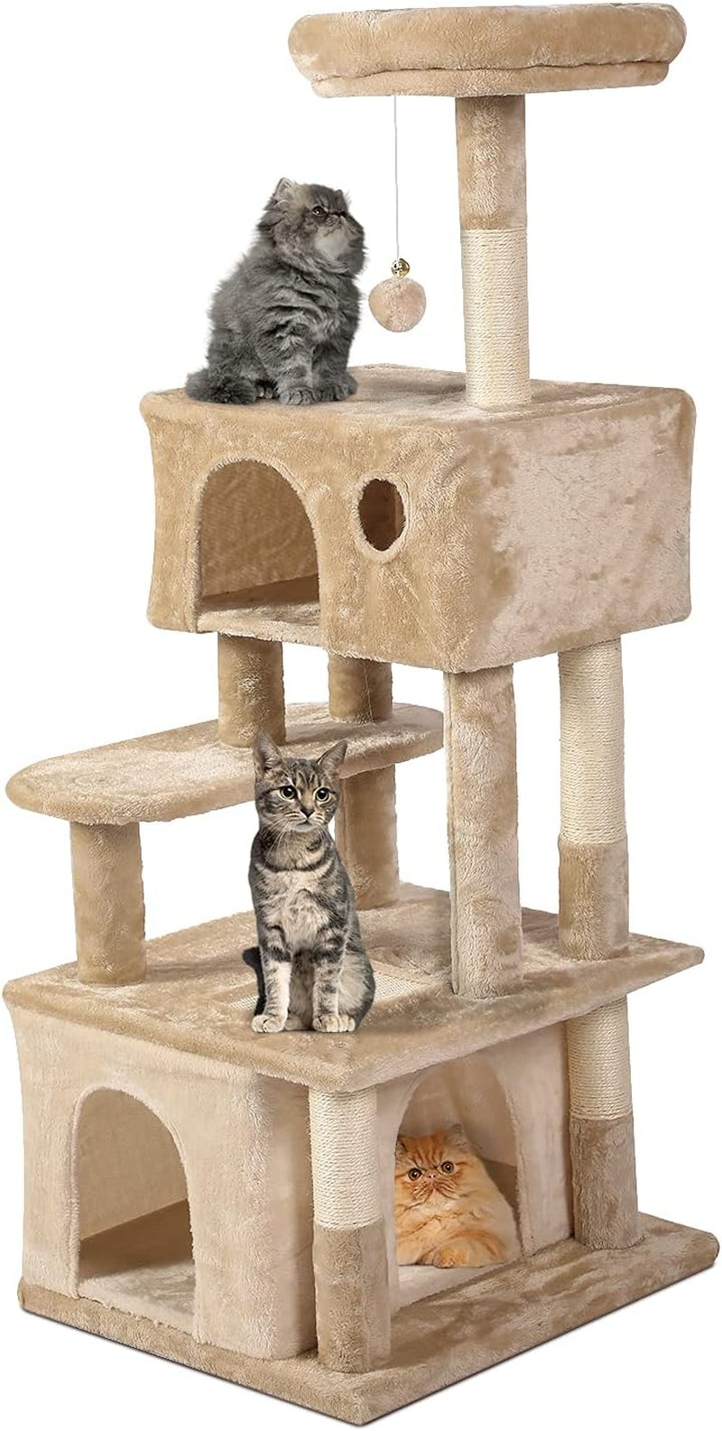 51-Inch Indoor Cat Tree Cat Tower, Multi-Storey Cat Apartment with Platform, Cat Climbing Frame, Cat Play House with Plush Ball