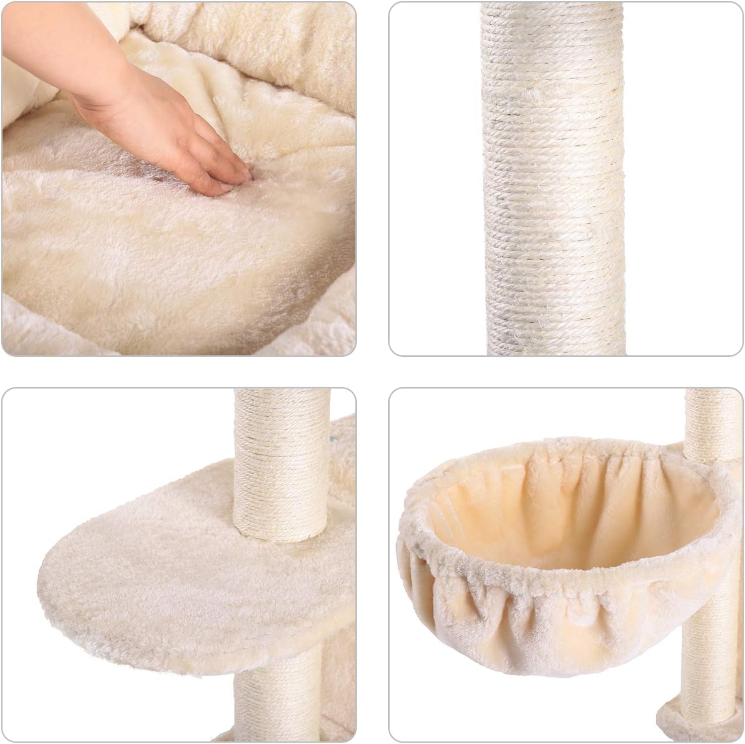 Extra Large Multi-Level Cat Tree Condo Furniture with Sisal-Covered Scratching Posts, 2 Bigger Plush Condos, 2 Perch Hammock, Scratching Posts MPJ031M