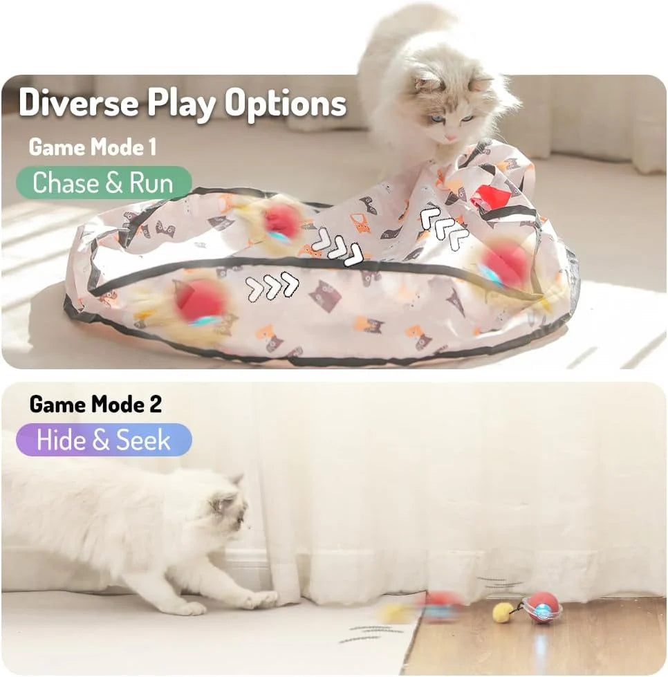 Interactive Cat Toys for Indoor Cats, Automatic Ball Toy Rolling Motion Activates, Hide & Seek Game for Cat Play, Rechargeable Bouncing Toy Keeps Kitten Entertained & Not Bored