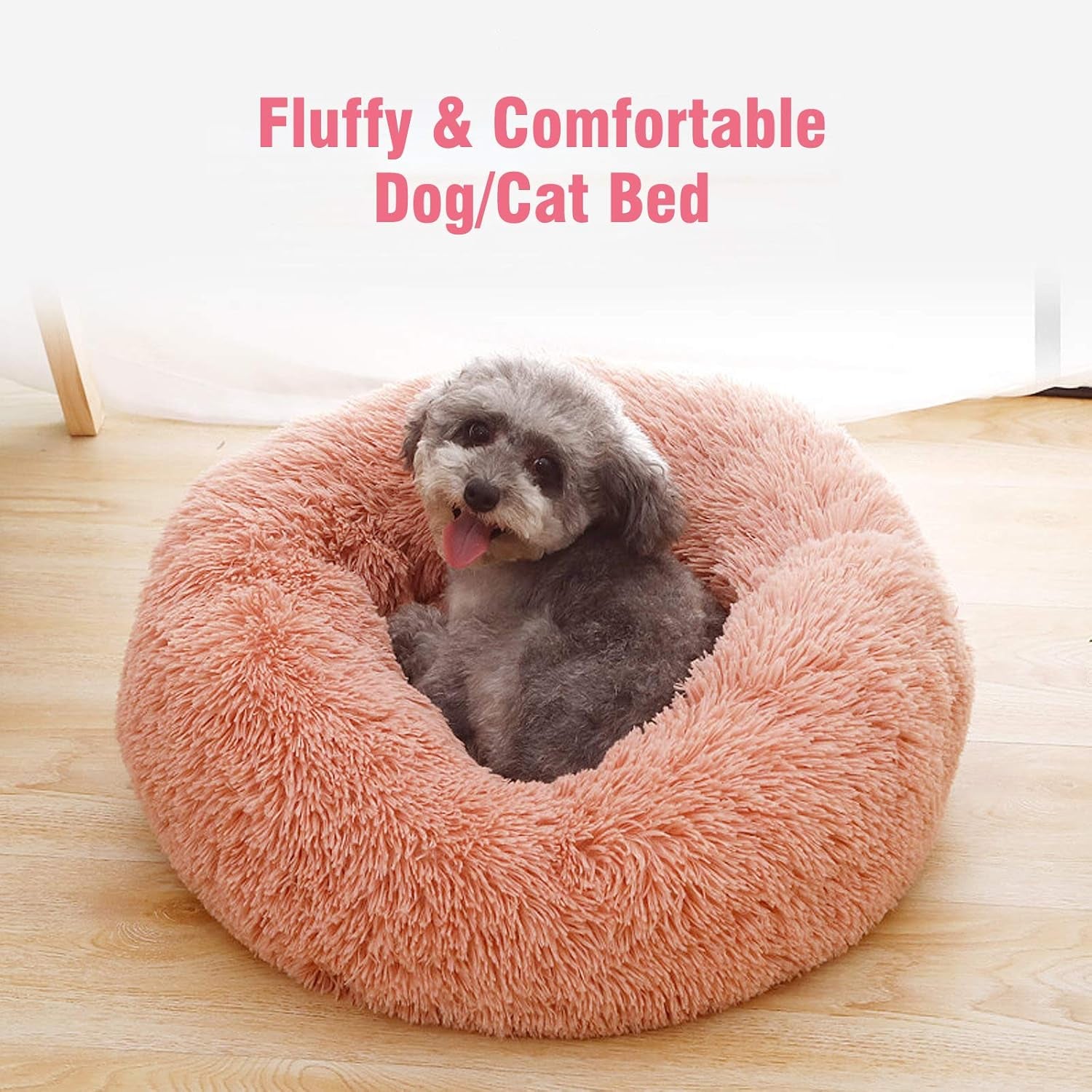 Cat Beds for Indoor Cats, 24'' Cat Bed Machine Washable Dog Bed for Small Dogs, round Fluffy Donut Cuddler Calming Pet Bed, Anti-Anxiety Soft Plush Pet Bed for Puppy and Kitten