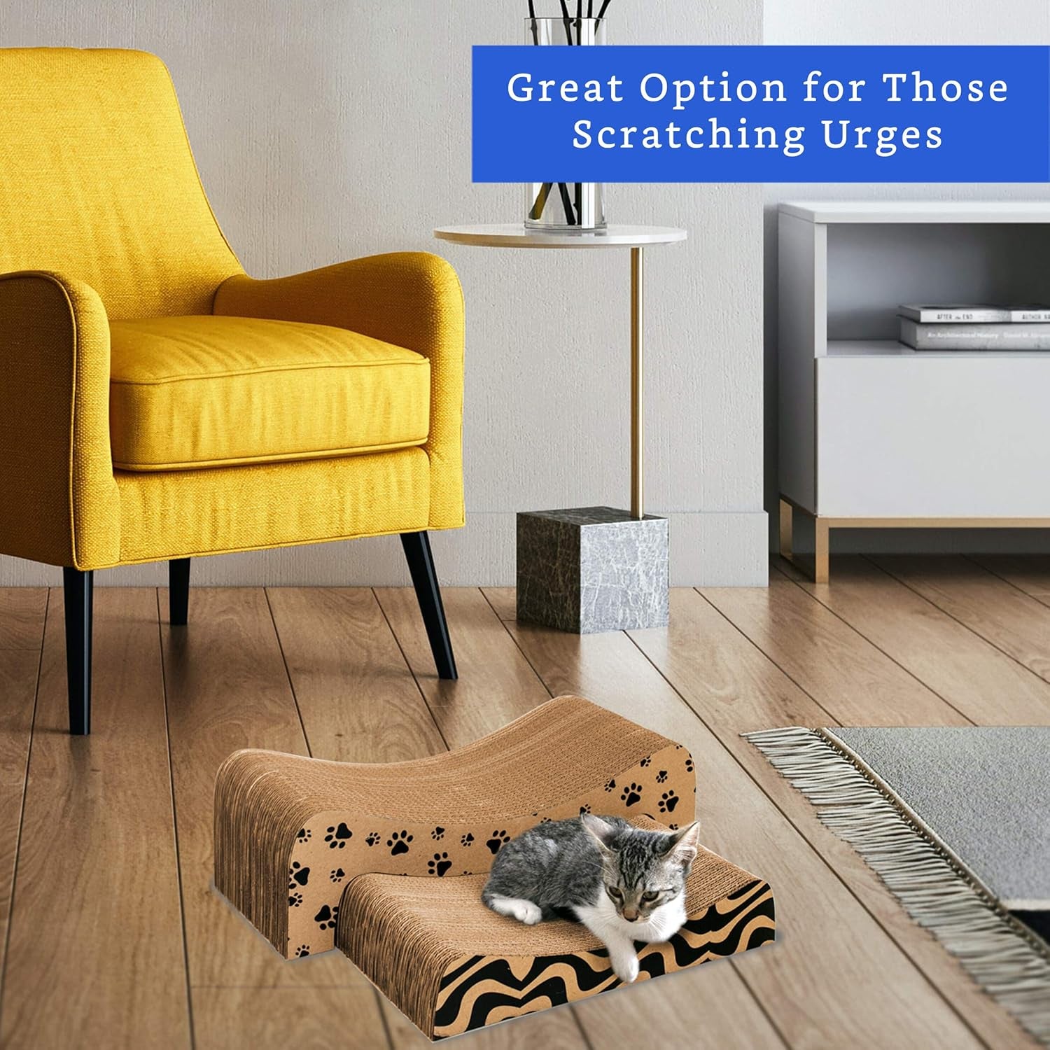 (2 in 1) Cardboard Cat Scratching Pad, Cat Scratchers for Indoor Cats - Cat Lounger Scratcher - Rascador Para Gatos (Large)