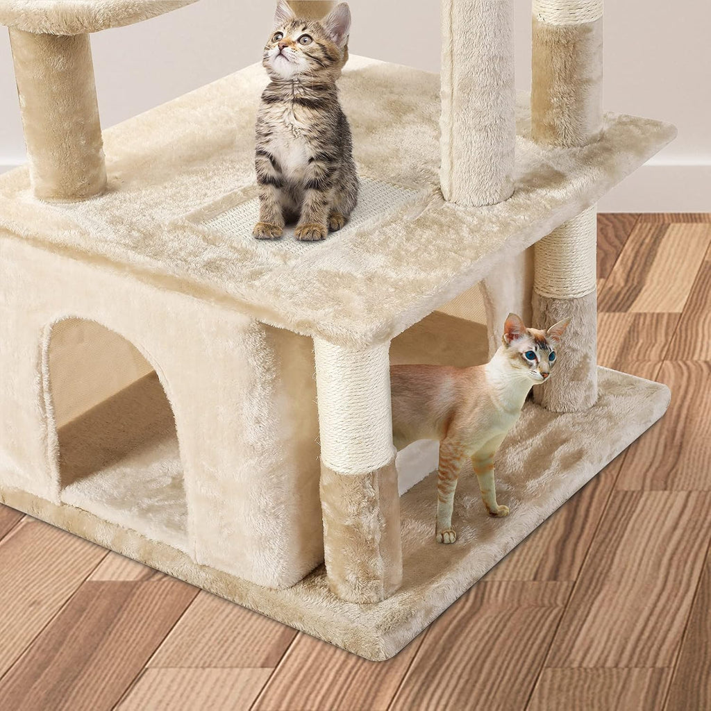 51-Inch Indoor Cat Tree Cat Tower, Multi-Storey Cat Apartment with Platform, Cat Climbing Frame, Cat Play House with Plush Ball