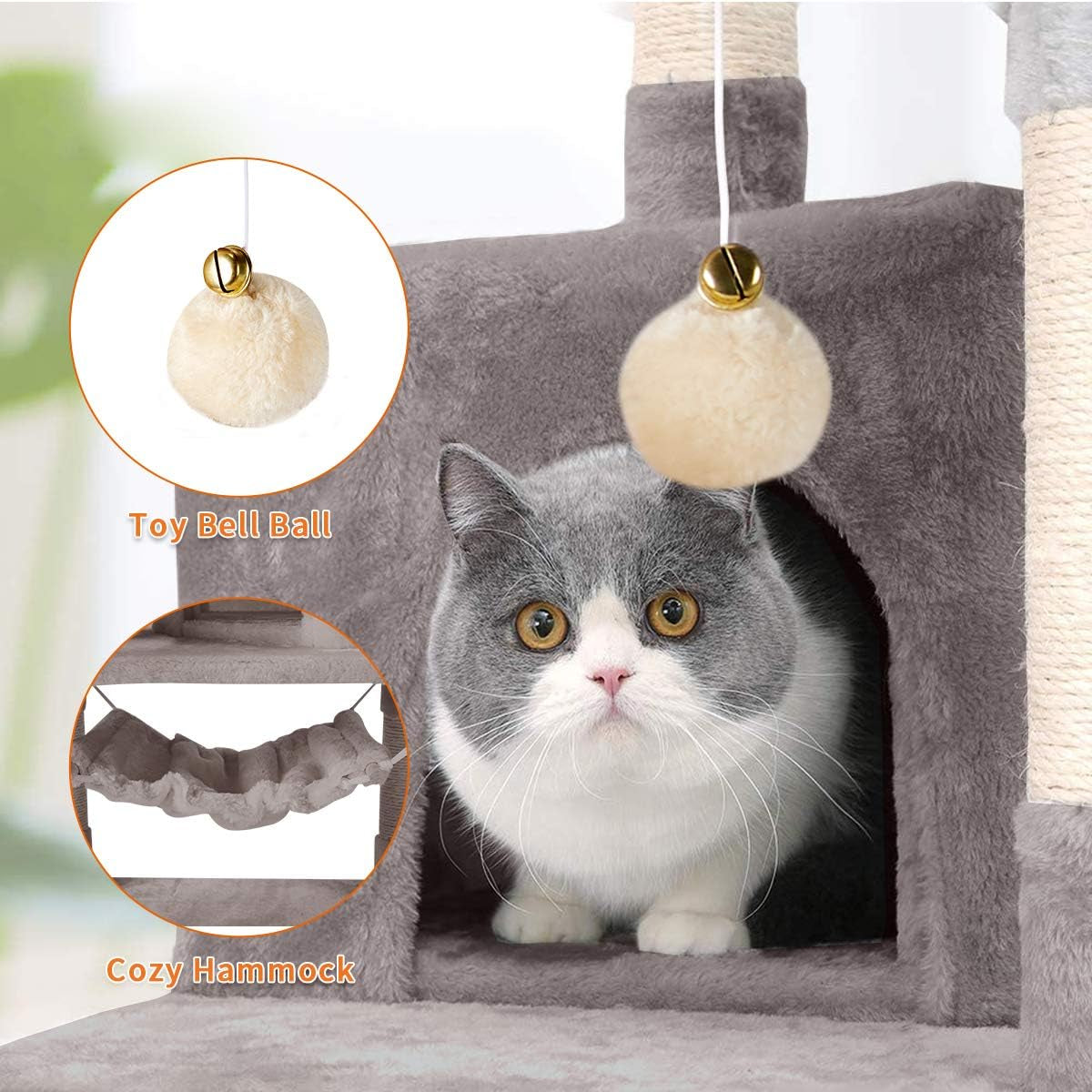 Cat Tree Cat Tower for Indoor Cats Clearance, Multi-Level Cat Condo with Cat Scratching Post, Padded Platform, and Balls, Cat Furniture Activity Center for Kitty Pet House (57" Light Grey)…