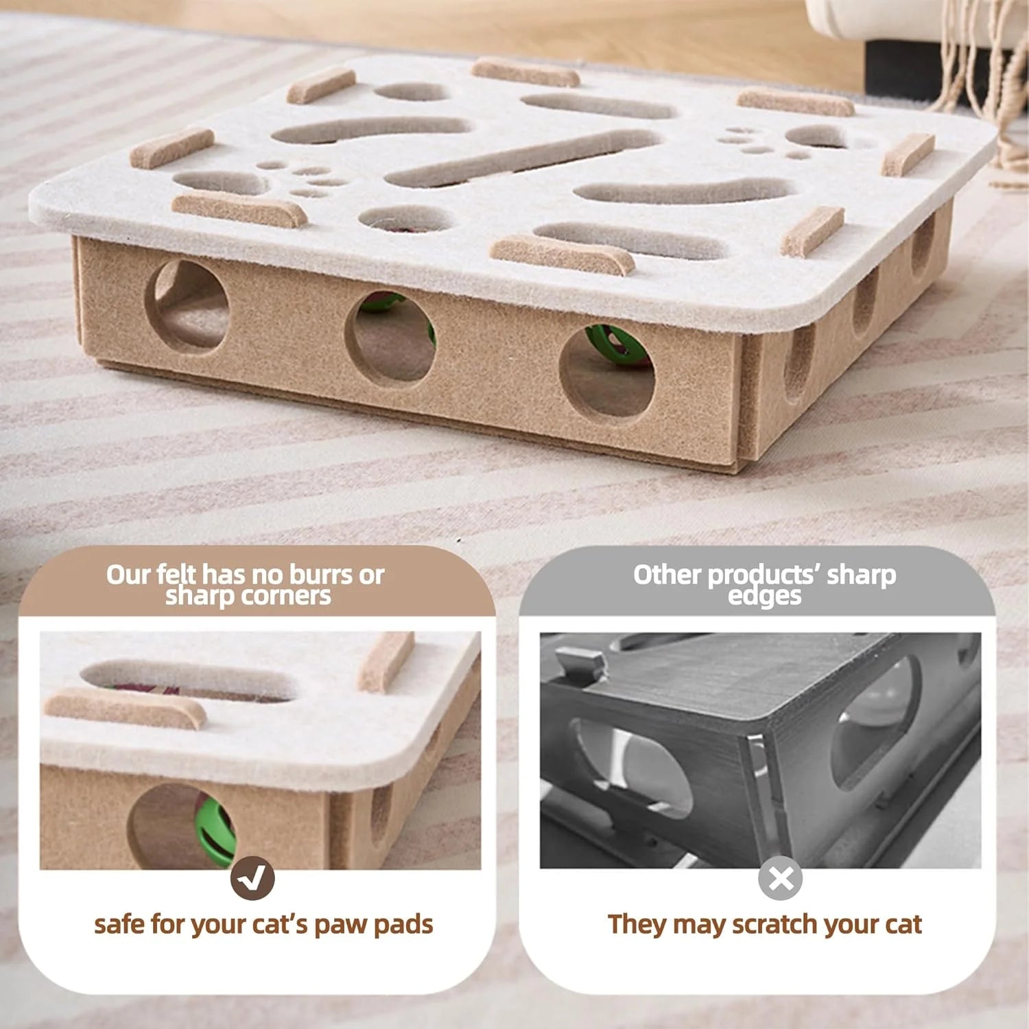 Interactive Cat Toy Puzzle Toys for Indoor Cats Felt Maze Box Kittern Toys Pet Cat Games Self Play Fun Exercise Hide Seek Moving Cat Toy for Bored Cats Encourages Hunting Instincts