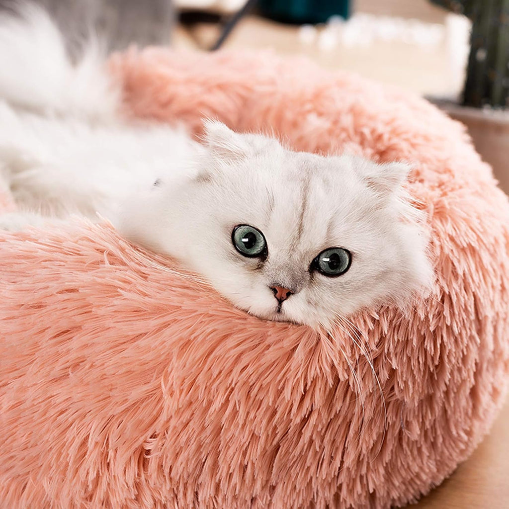 Cat Beds for Indoor Cats, 24'' Cat Bed Machine Washable Dog Bed for Small Dogs, round Fluffy Donut Cuddler Calming Pet Bed, Anti-Anxiety Soft Plush Pet Bed for Puppy and Kitten