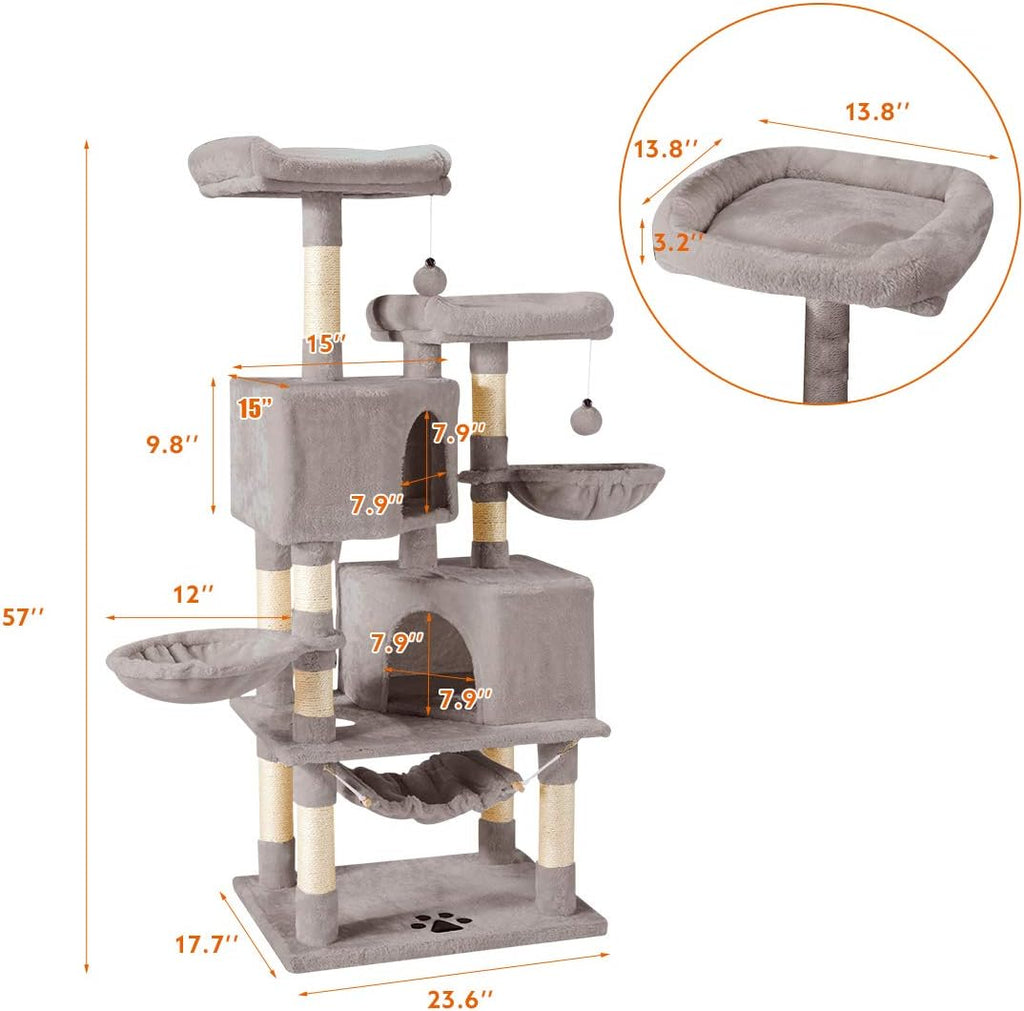 Cat Tree Cat Tower for Indoor Cats Clearance, Multi-Level Cat Condo with Cat Scratching Post, Padded Platform, and Balls, Cat Furniture Activity Center for Kitty Pet House (57" Light Grey)…