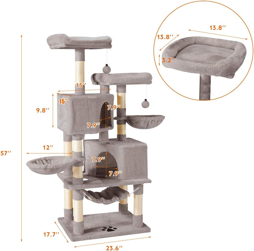 Cat Tree Cat Tower for Indoor Cats Clearance, Multi-Level Cat Condo with Cat Scratching Post, Padded Platform, and Balls, Cat Furniture Activity Center for Kitty Pet House (57" Light Grey)…
