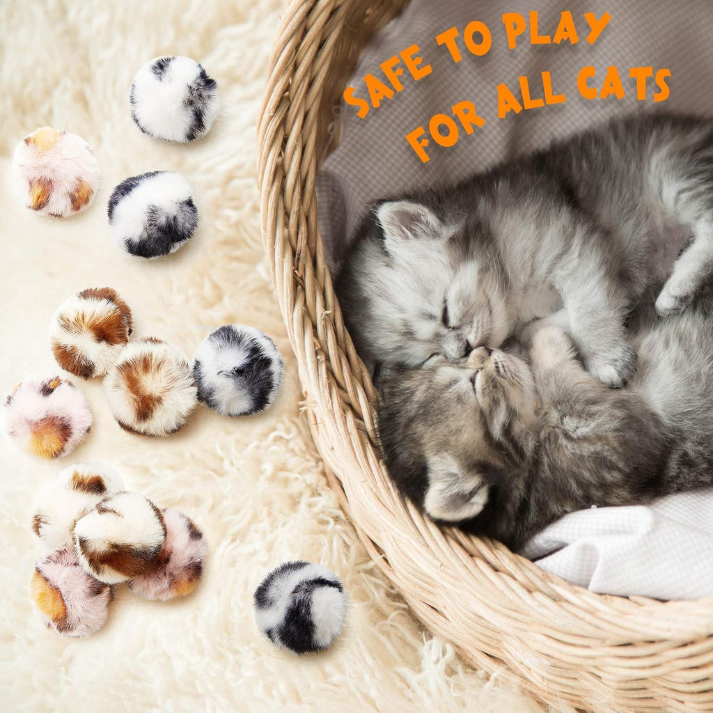 12 Pieces Cat Pom Pom Balls Toys Large Fuzzy Cat Ball Artificial Large Plush Ball for Cats Pets Interactive Playing Indoor(Pink,Leopard)