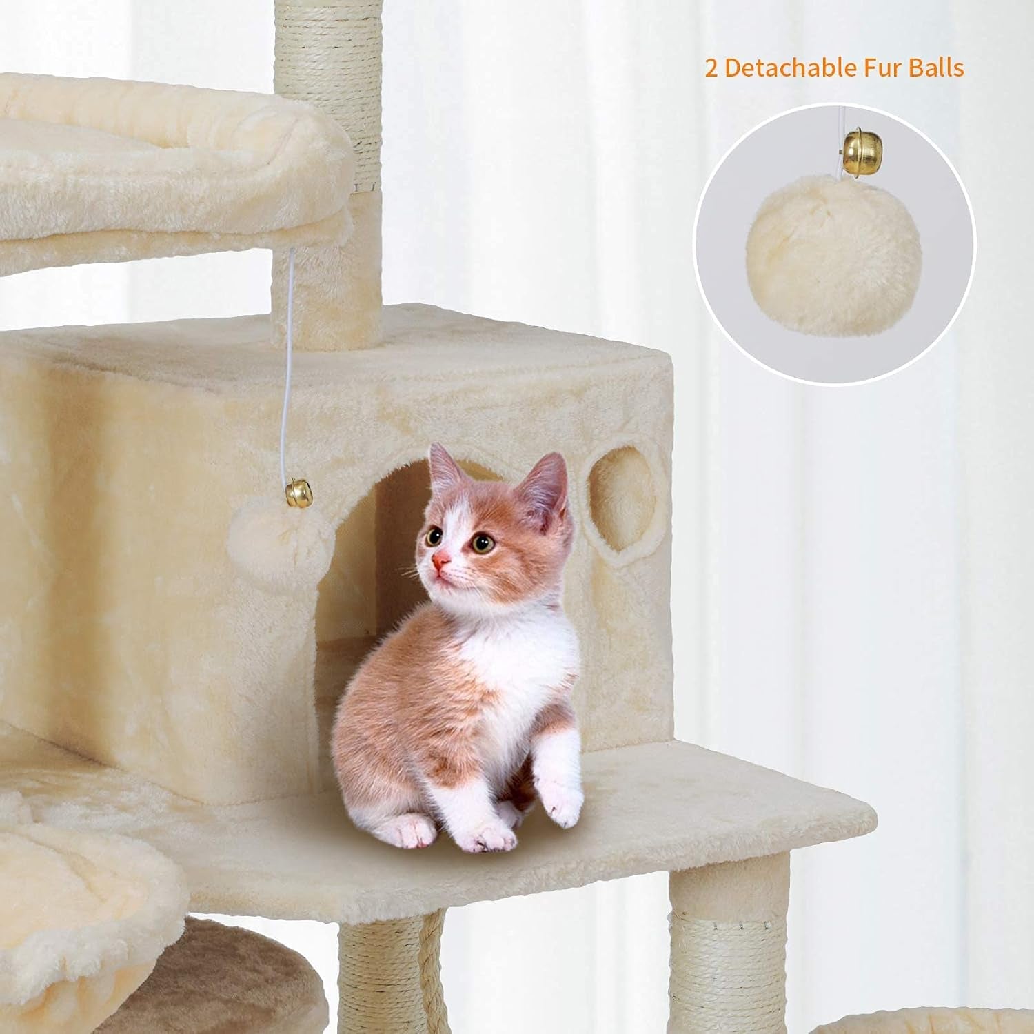 Large Indoor Cat Tree, Cat Tower, Cat Apartment, Cat Habitat, Multi-Level Cat Activity Center with Plush Balls
