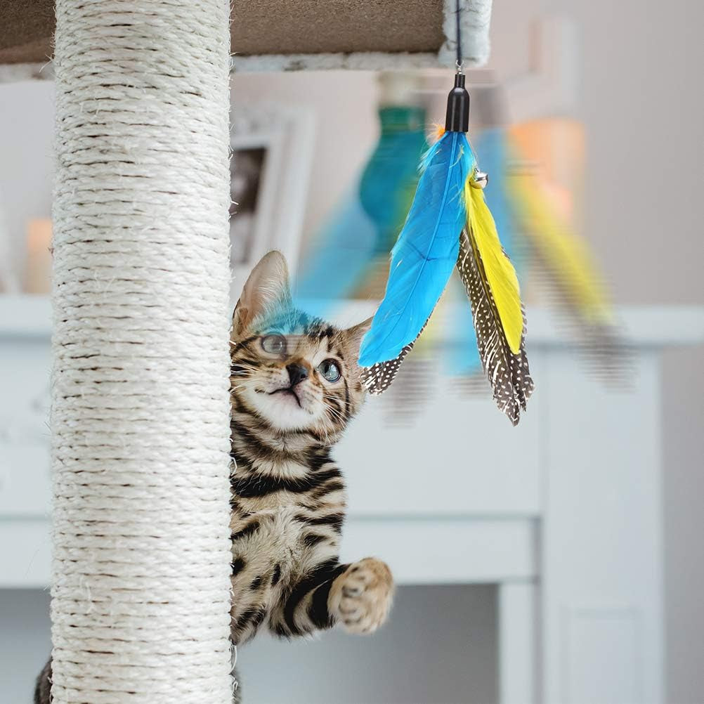 Retractable Cat Teaser Wand Toy, Cat Toys for Indoor Cats Interactive Fishing Rod with 4 Pcs Refills Feather Toy, Plush Caterpillar & Bird & Fish