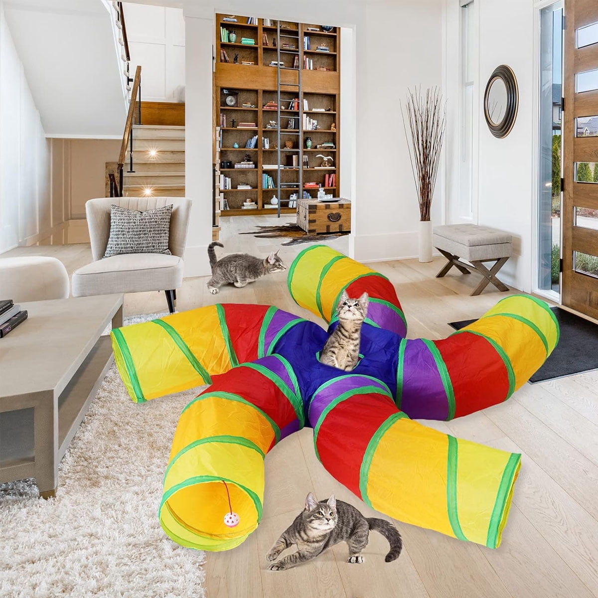 Yiliangx Cat Tunnels, Cat Tubes and Tunnels Collapsible S-Shaped Cat Toys, Kitty Tunnels with Play Ball, Indoor, Interactive Pet Tube Toys for Puppy, Kitty, Kitten, Rabbit , 5 Way