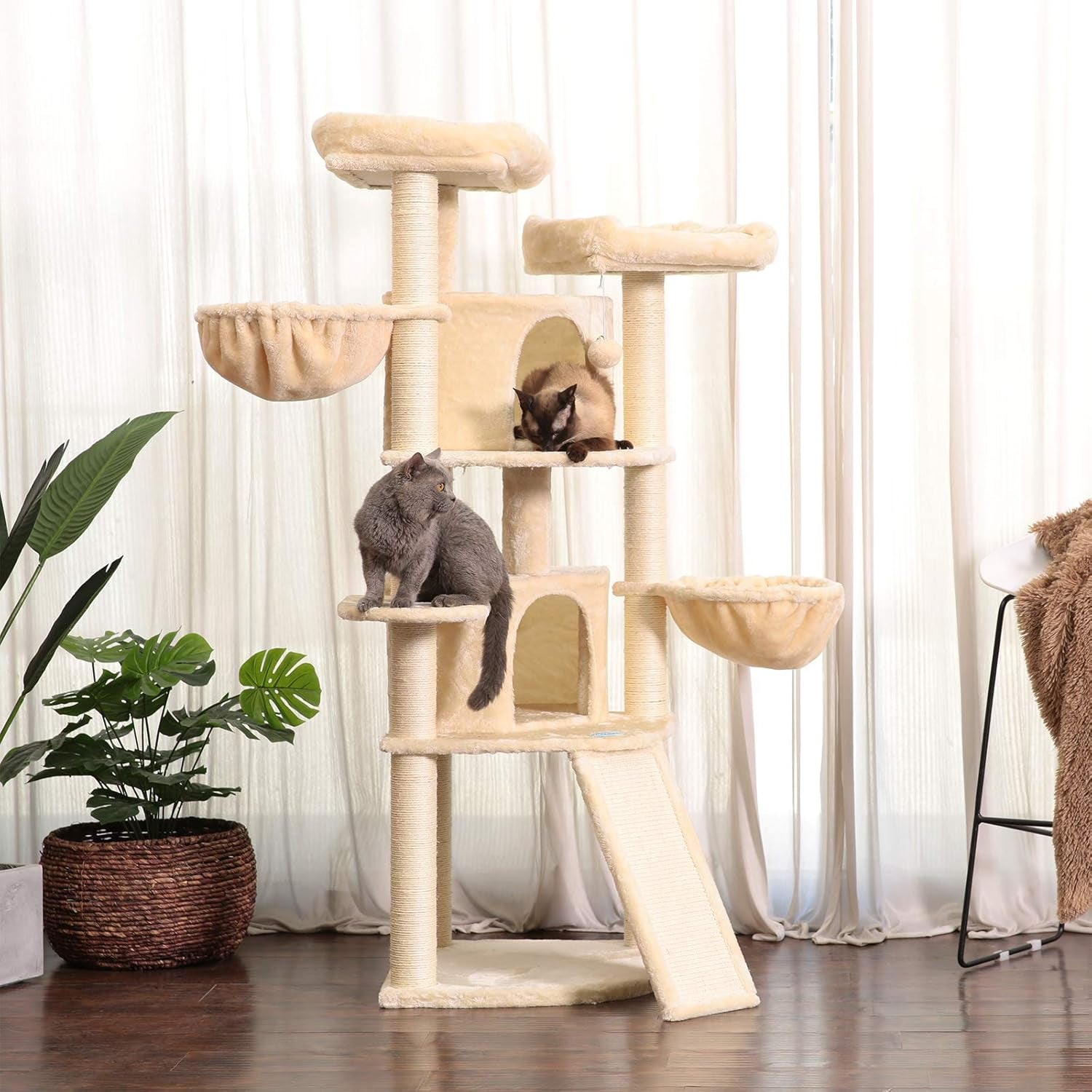 Extra Large Multi-Level Cat Tree Condo Furniture with Sisal-Covered Scratching Posts, 2 Bigger Plush Condos, 2 Perch Hammock, Scratching Posts MPJ031M
