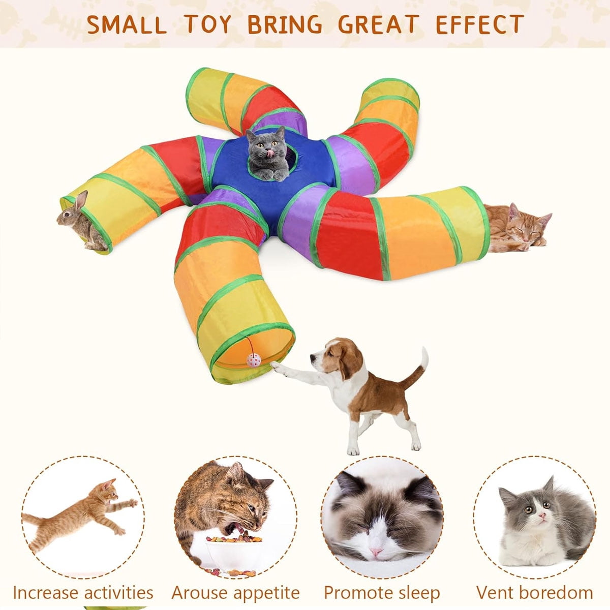 Yiliangx Cat Tunnels, Cat Tubes and Tunnels Collapsible S-Shaped Cat Toys, Kitty Tunnels with Play Ball, Indoor, Interactive Pet Tube Toys for Puppy, Kitty, Kitten, Rabbit , 5 Way