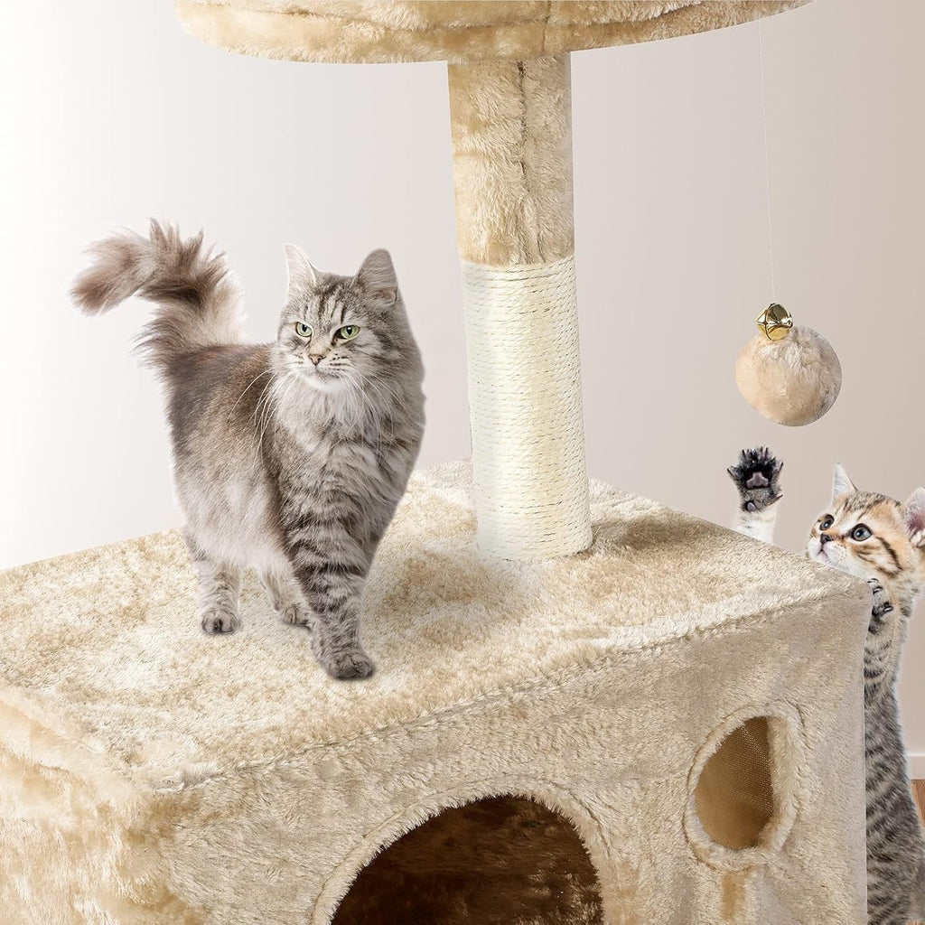 51-Inch Indoor Cat Tree Cat Tower, Multi-Storey Cat Apartment with Platform, Cat Climbing Frame, Cat Play House with Plush Ball