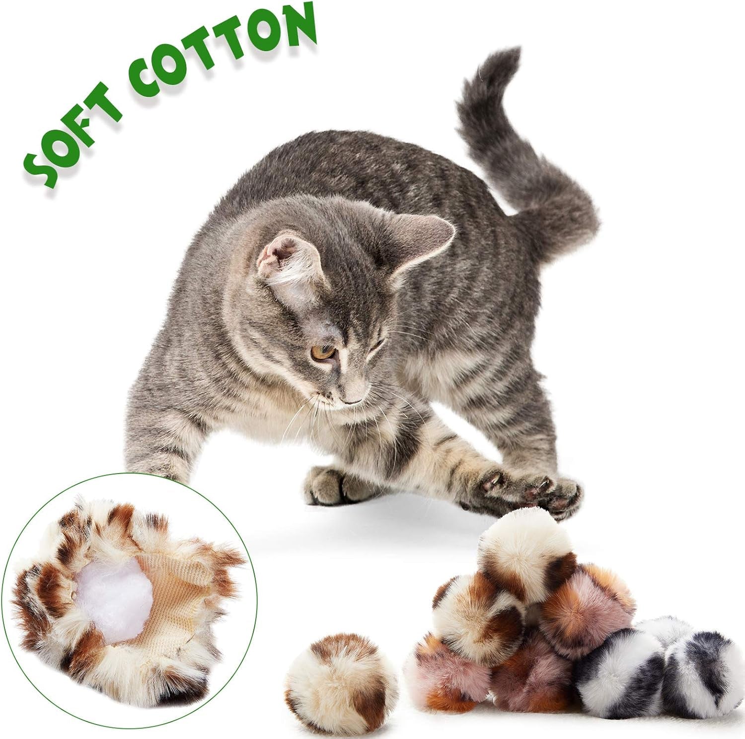 12 Pieces Cat Pom Pom Balls Toys Large Fuzzy Cat Ball Artificial Large Plush Ball for Cats Pets Interactive Playing Indoor(Pink,Leopard)