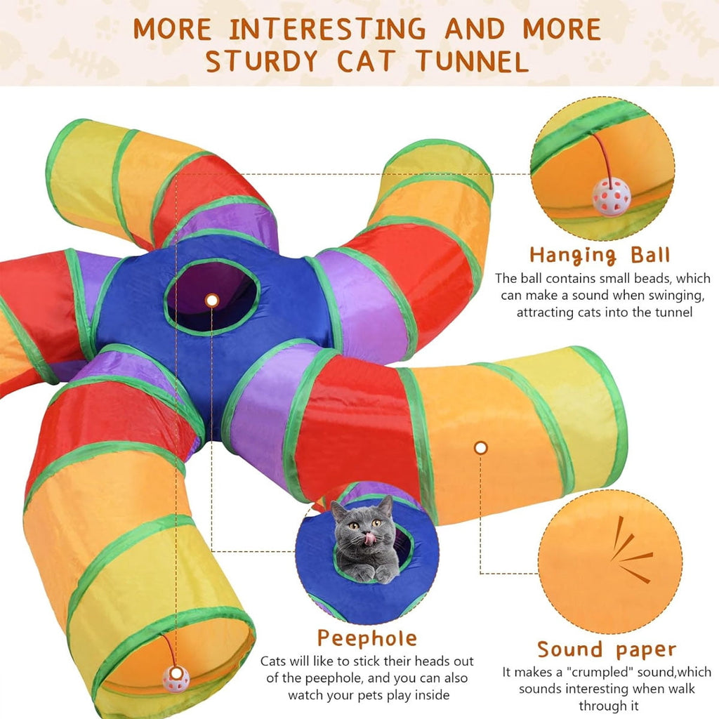 Yiliangx Cat Tunnels, Cat Tubes and Tunnels Collapsible S-Shaped Cat Toys, Kitty Tunnels with Play Ball, Indoor, Interactive Pet Tube Toys for Puppy, Kitty, Kitten, Rabbit , 5 Way