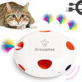 Iinteractive Cat Toy, Electric Cat Toys for Moving Concealed Feathers, Smart Sensor 7 Holes Whack a Mole Feather Toy, USB Charge Automatic Kitten Toys,White